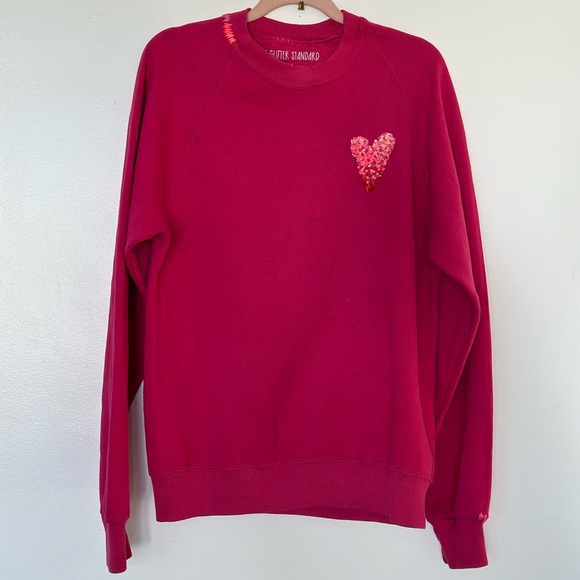 Vintage Pink Hand Embroidered French Knot Heart Crew - Picture 3 of 4